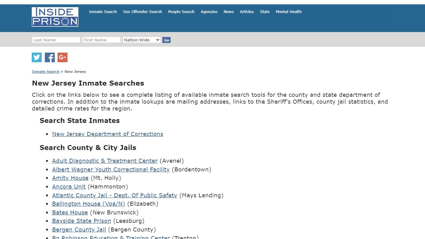 Inmate Search for New Jersey | Inmate Search - Inside Prison